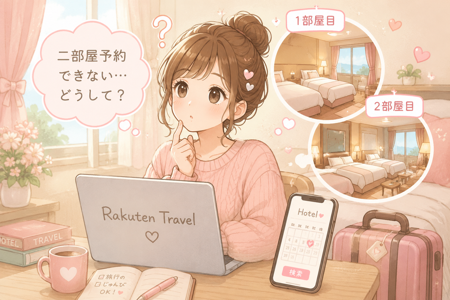 楽天トラベル　二部屋予約できない